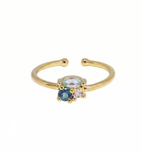 BAGUE TRIO STONE TOPAZE PLAQUE OR 24K