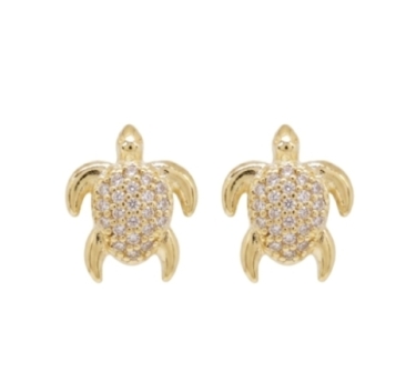 PUCES TORTUE ZIRCO DORE OR FIN 24K