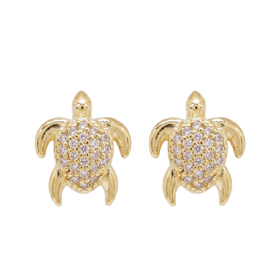 PUCES TORTUE ZIRCO DORE OR FIN 24K