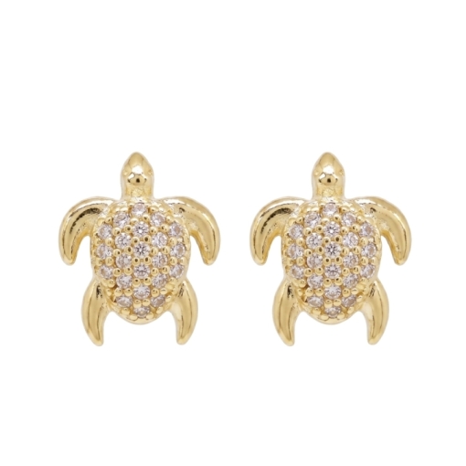 PUCES TORTUE ZIRCO DORE OR FIN 24K