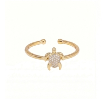 BAGUE TORTUE ZIRCO PLAQUE OR 24K