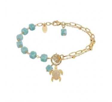 BRACELET TURTLE ZIRCO AMAZONITE DORE OR FIN 24K