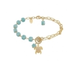 BRACELET TURTLE ZIRCO AMAZONITE DORE OR FIN 24K