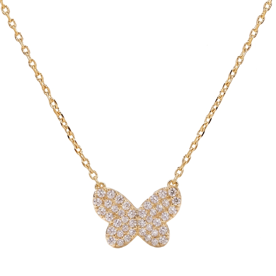 CHAINE PAPILLON ZIRCO DORE OR FIN 24K