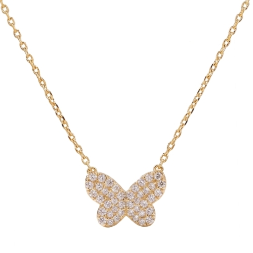 CHAINE PAPILLON ZIRCO DORE OR FIN 24K