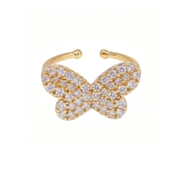 BAGUE PAPILLON ZIRCO PLAQUE OR 24K