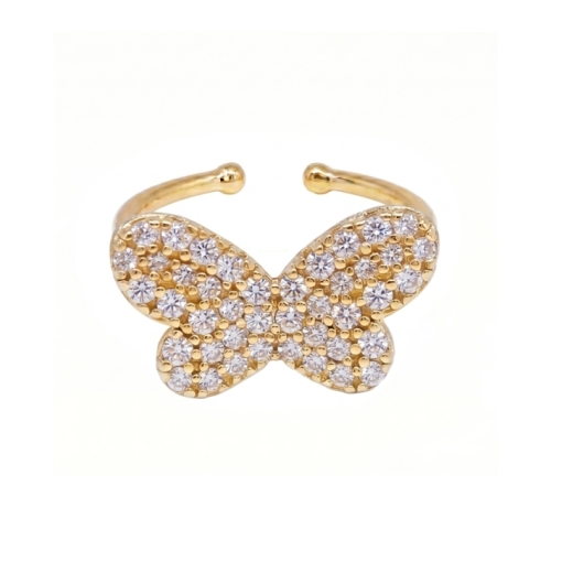 BAGUE PAPILLON ZIRCO PLAQUE OR 24K