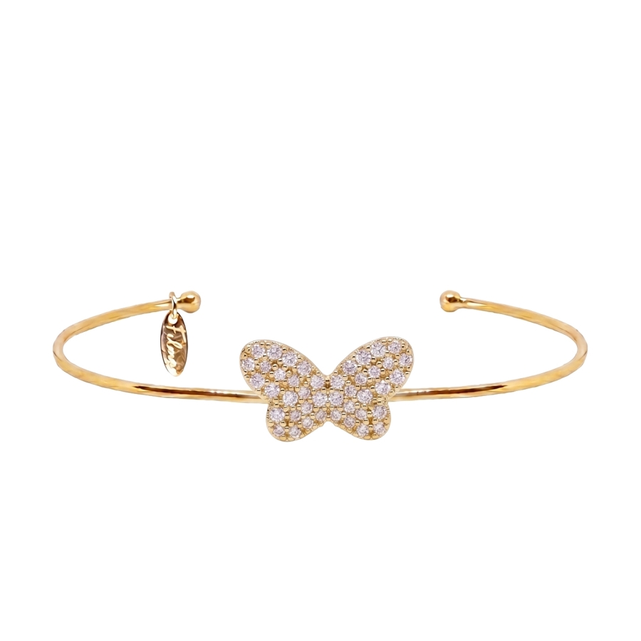 JONC PAPILLON ZIRCO DORE OR FIN 24K