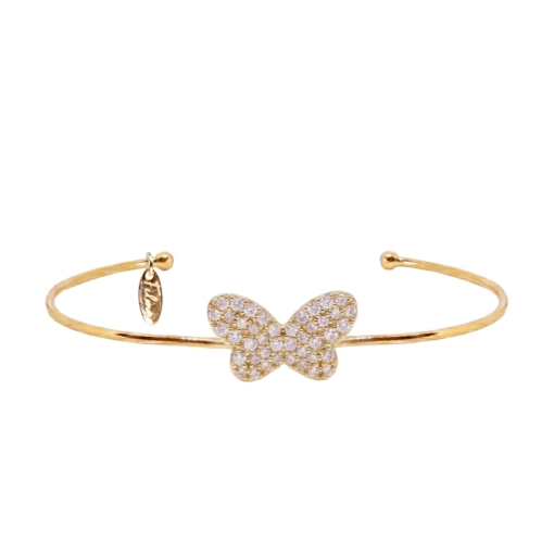 JONC PAPILLON ZIRCO DORE OR FIN 24K