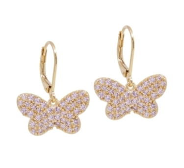 DORMEUSES PAPILLON ZIRCO DORE OR FIN 24K