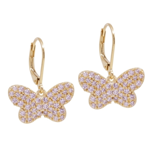 DORMEUSES PAPILLON ZIRCO DORE OR FIN 24K