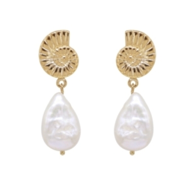 PUCES LITTLE NAUTILUS PERLES D'EAU DORE OR FIN 24K