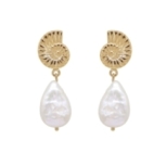 PUCES LITTLE NAUTILUS PERLES D'EAU DORE OR FIN 24K