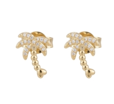 PUCES LITTLE PALM ZIRCO DORE OR FIN 24K