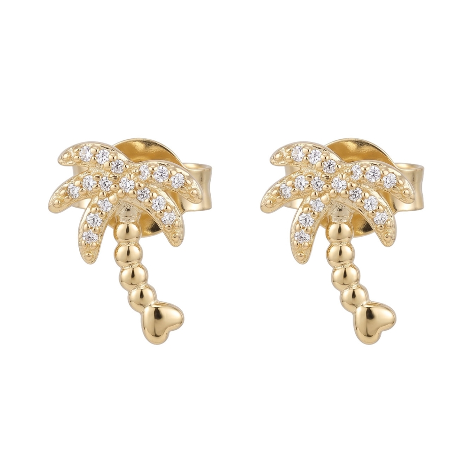 PUCES LITTLE PALM ZIRCO DORE OR FIN 24K