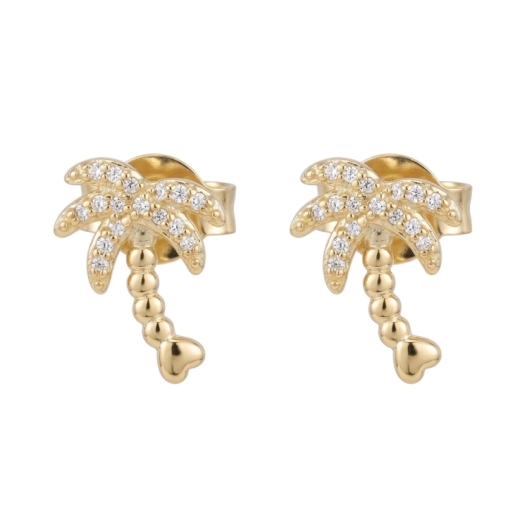 PUCES LITTLE PALM ZIRCO DORE OR FIN 24K