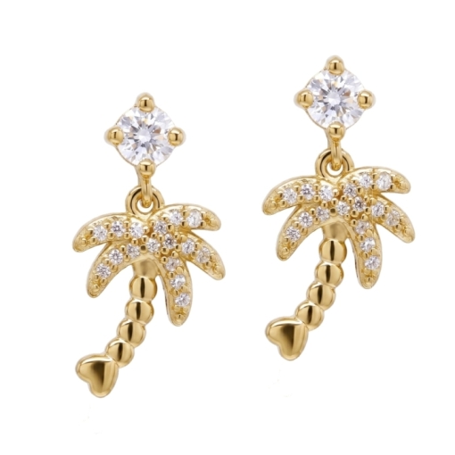 PENDANTES LITTLE PALM ZIRCO DORE OR FIN 24K
