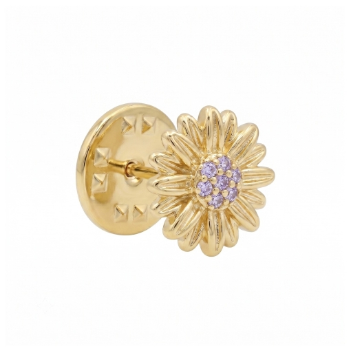 PINS BROCHE TOURNESOL ZIRCO DORE OR FIN 24K