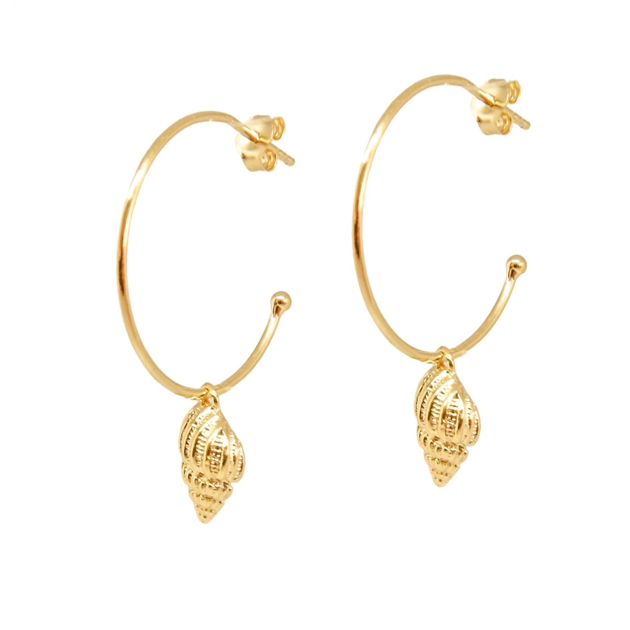 BOUCLES ANNEAUX TRITON DORE OR FIN 24K