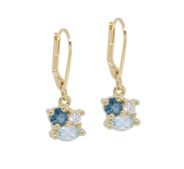 Mini créoles Trio Stone topaze aigue-marine or fin 24K