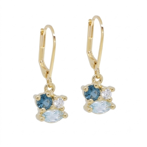 Mini créoles Trio Stone topaze aigue-marine or fin 24K