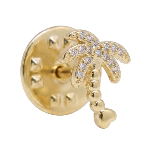 Broche pin's Little Palm Zirco dorée or fin 24K ile maurice