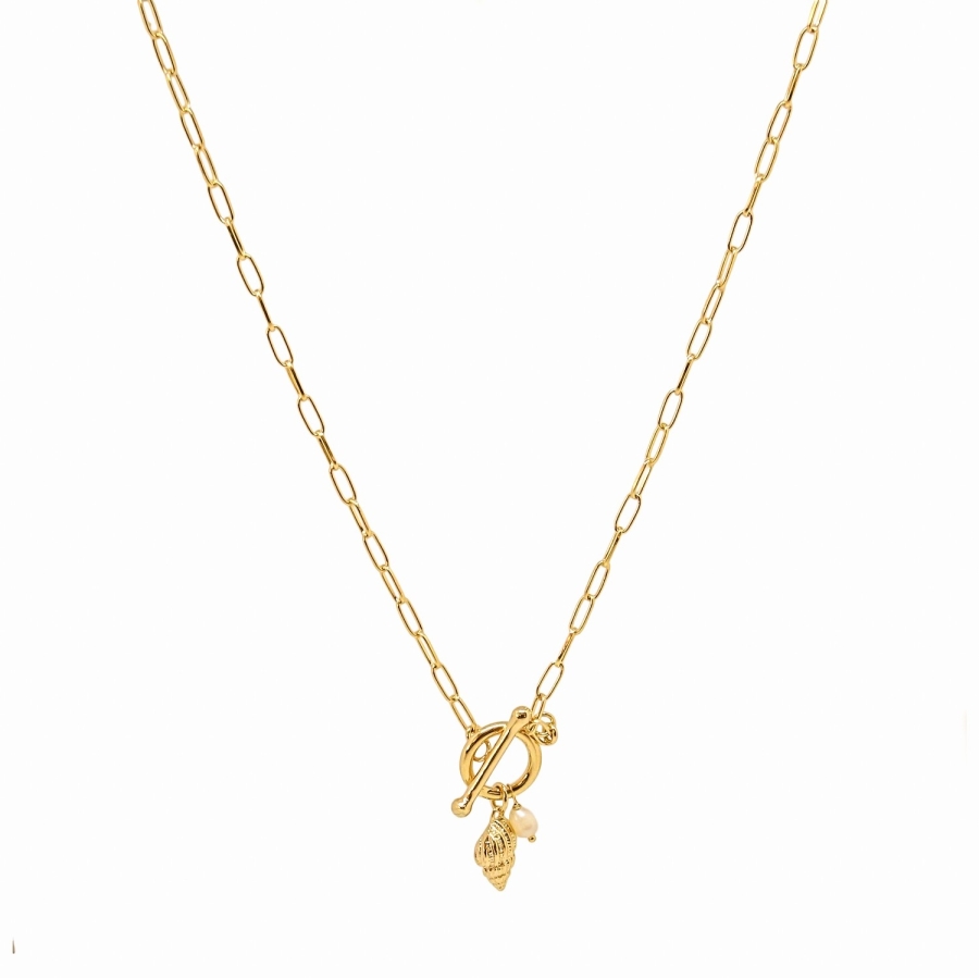 CHAINE QUEEN TRITON PERLE D'EAU DORE OR FIN 24K