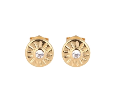 PUCES SOLEIL ZIRCO WHITE DORE OR FIN 24K