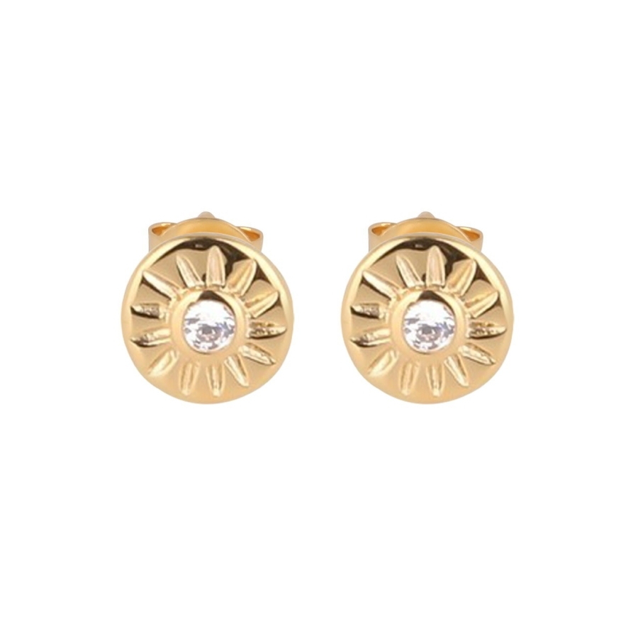 PUCES SOLEIL ZIRCO WHITE DORE OR FIN 24K