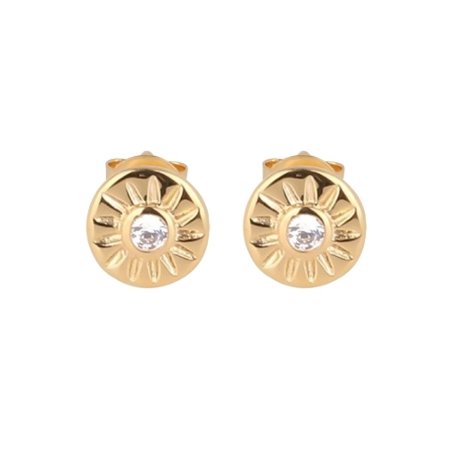 PUCES SOLEIL ZIRCO WHITE DORE OR FIN 24K
