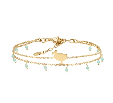 BRACELET DOUBLE LITTLE Dodo AMAZONITE DORE OR FIN 24K