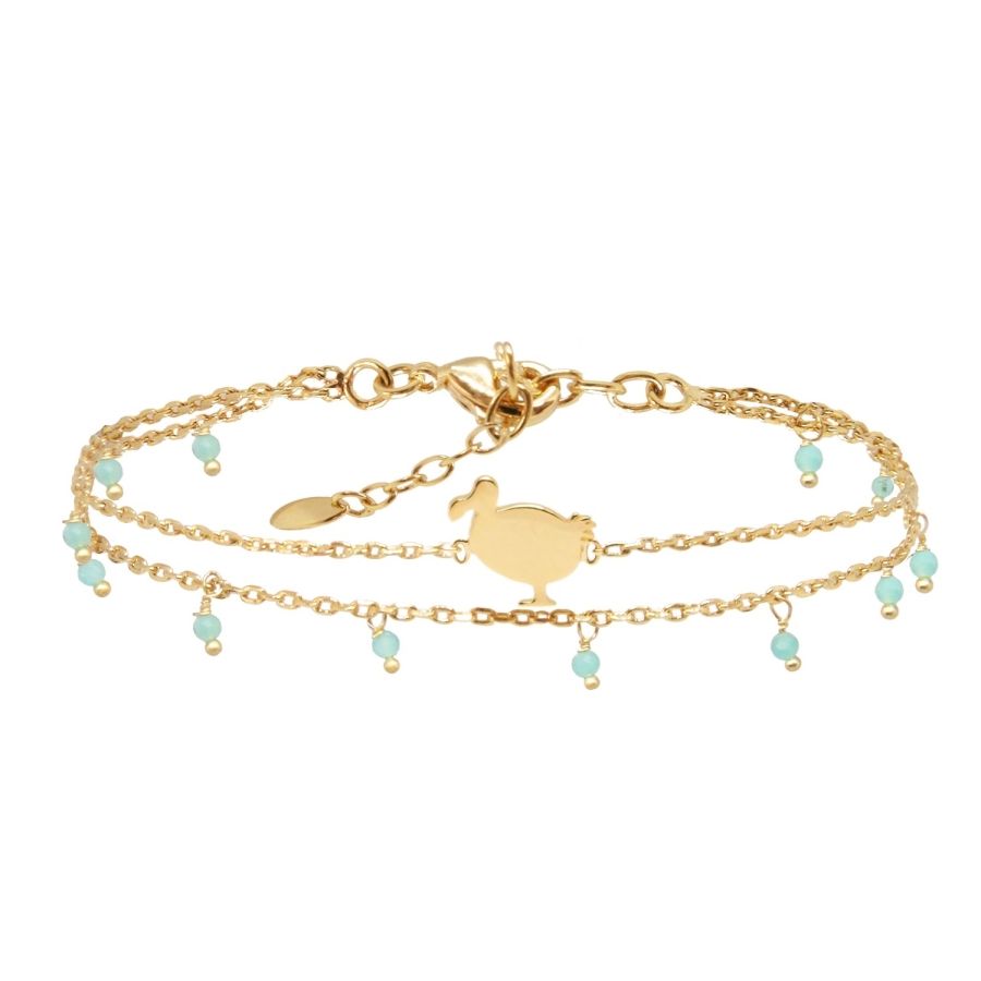 BRACELET DOUBLE LITTLE Dodo AMAZONITE DORE OR FIN 24K