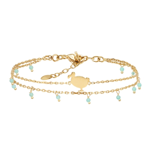 BRACELET DOUBLE LITTLE Dodo AMAZONITE DORE OR FIN 24K