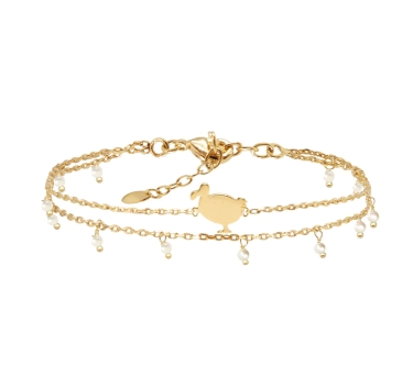 BRACELET DOUBLE LITTLE Dodo PERLES EAU DOUCE DORE OR FIN 24K