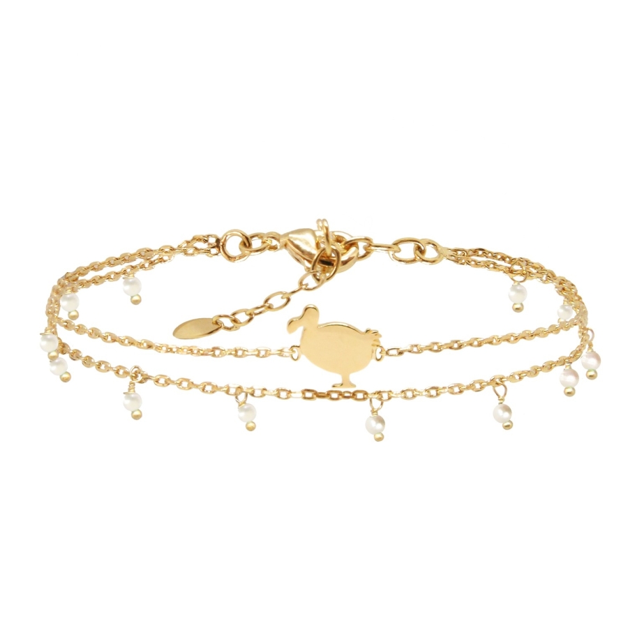 BRACELET DOUBLE LITTLE Dodo PERLES EAU DOUCE DORE OR FIN 24K