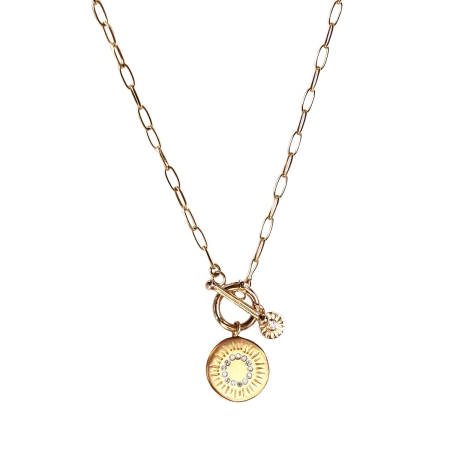 CHAINE GLOW & SUN ZIRCONIUM 49CM DORE OR FIN 24K