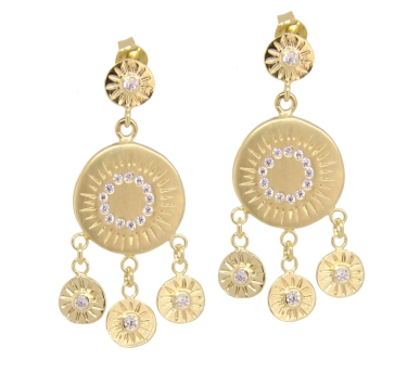 BOUCLES GLOW AND SUN CLEAR ZIRCO DORE OR FIN 24K