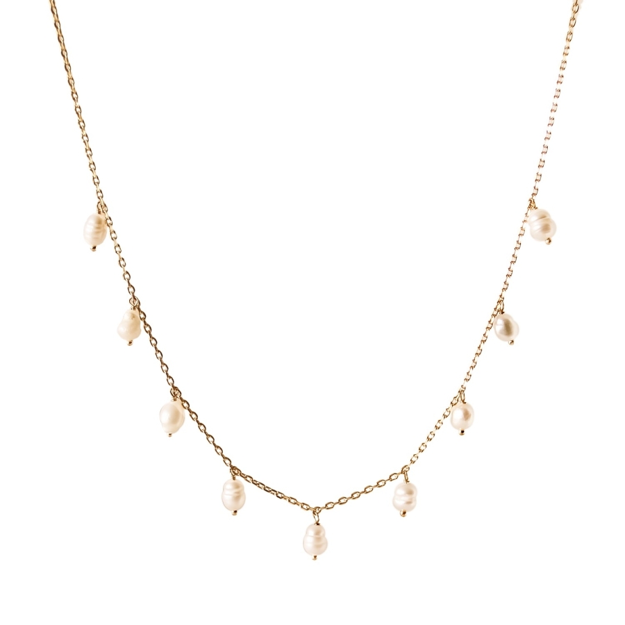 CHAINE DREAM RICE WHITE PEARL DORE OR FIN 24K