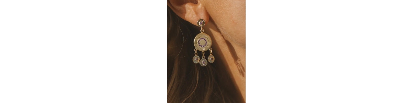 Boucles d'oreilles dorées à l'or fin 24 carats – Pierres semi-précieuses